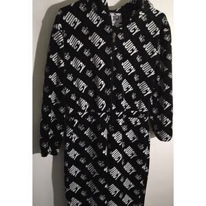 Juicy Couture Small Black & White Logo Velour Cozy Hooded Jumpsuit Zip Up Print